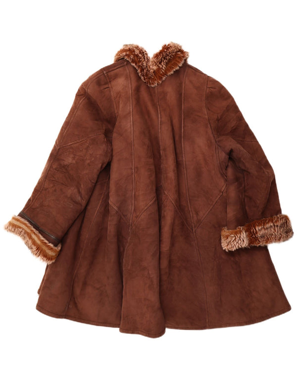 Vintage mujer shearling abrigo Reino Unido 18 XL Marrón