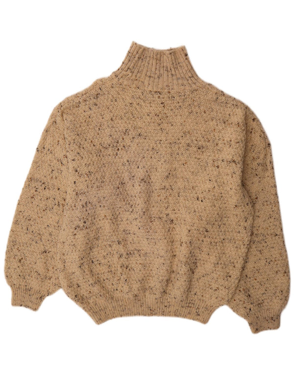 Vintage hombres rollo cuello jersey suéter XL beige moteado lana nueva