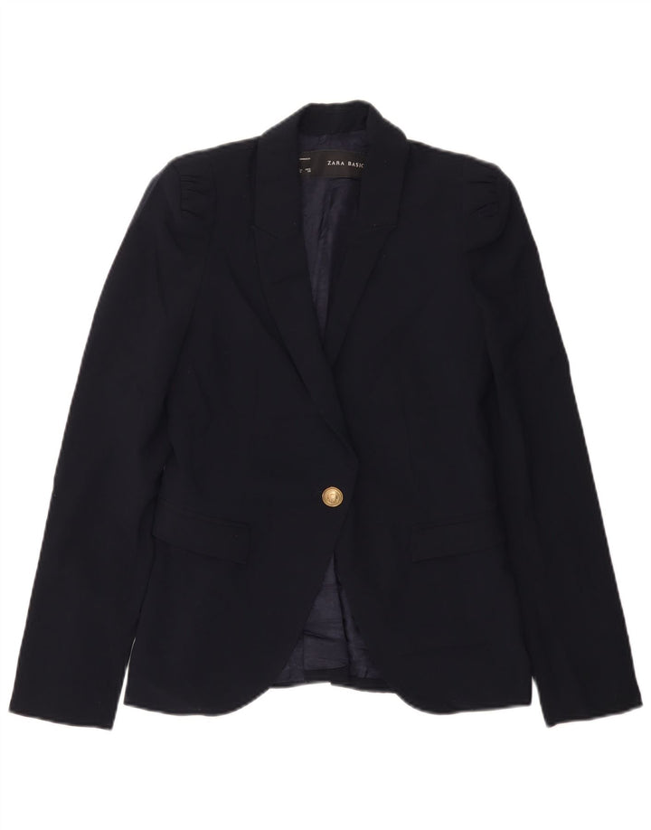 Zara Chaqueta Blazer De 1 Botón Para Mujer UK 6 XS Poliéster Azul Marino