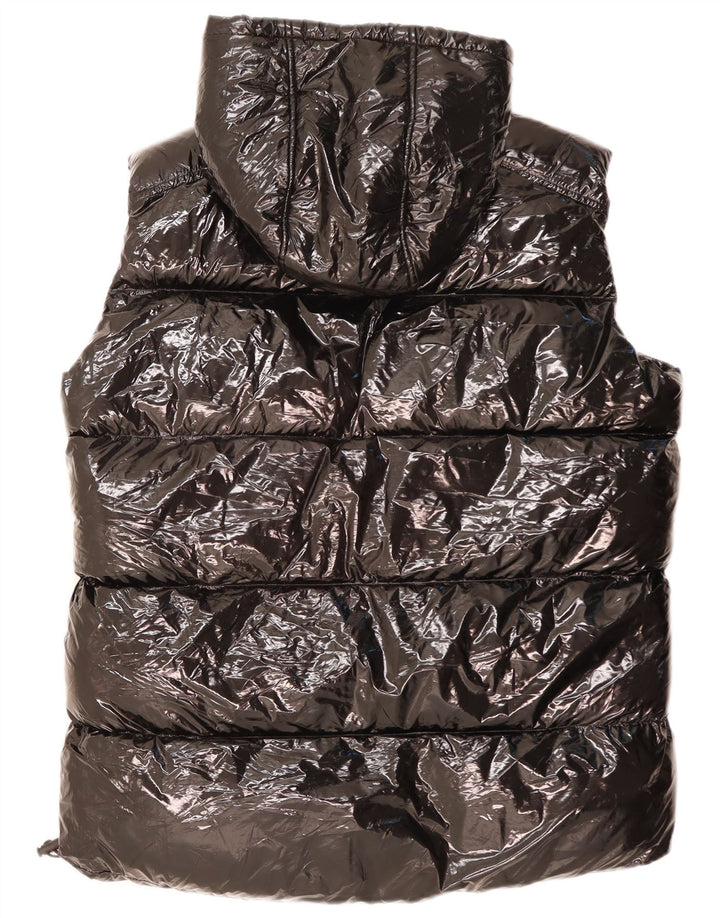 ZARA Hombre Chaleco acolchado con capucha ES 38 Mediano Negro Poliéster