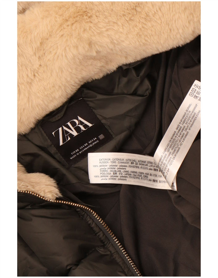 Zara Mujer Chaqueta Acolchada Con Capucha UK 6 XS Gris Poliéster
