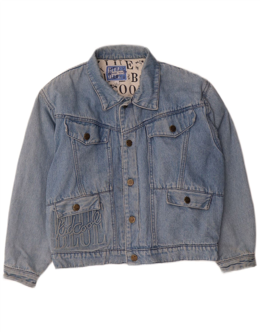 Vintage Boys Graphic Denim Chaqueta 11-12 Años Grande Algodón Azul