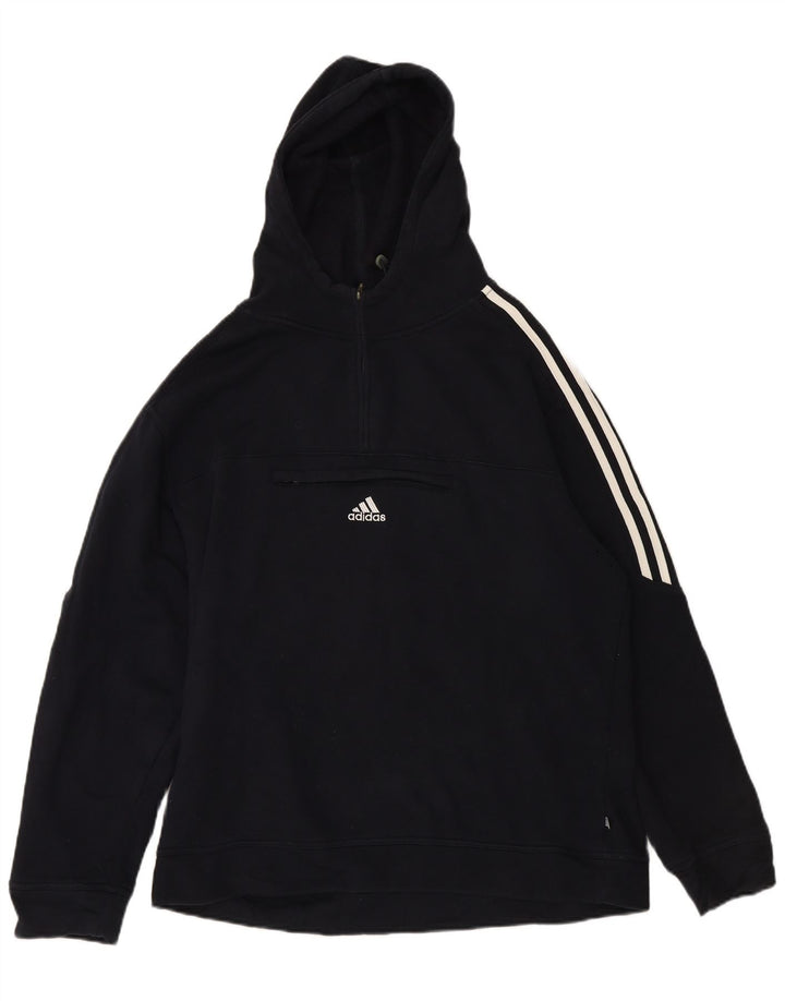 ADIDAS Jersey con capucha y cuello con cremallera para hombre Reino Unido 40/42 Algodón azul marino mediano