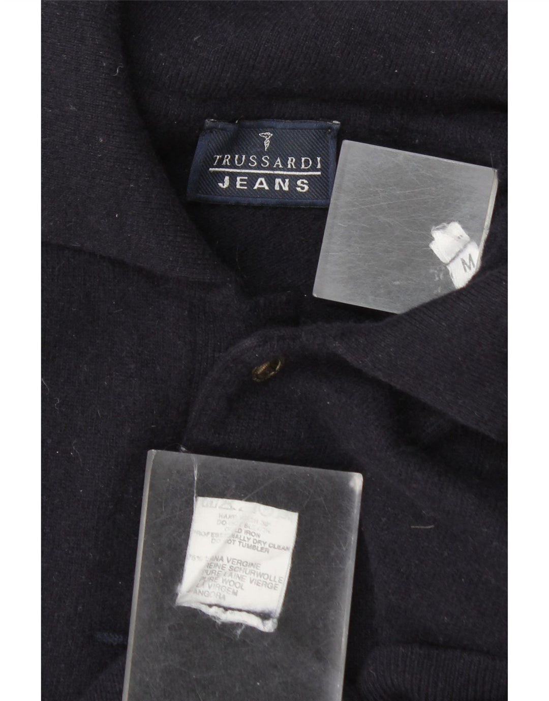 Jersey Hombre Trussardi Jeans Polo Cuello Lana Medio Azul Marino