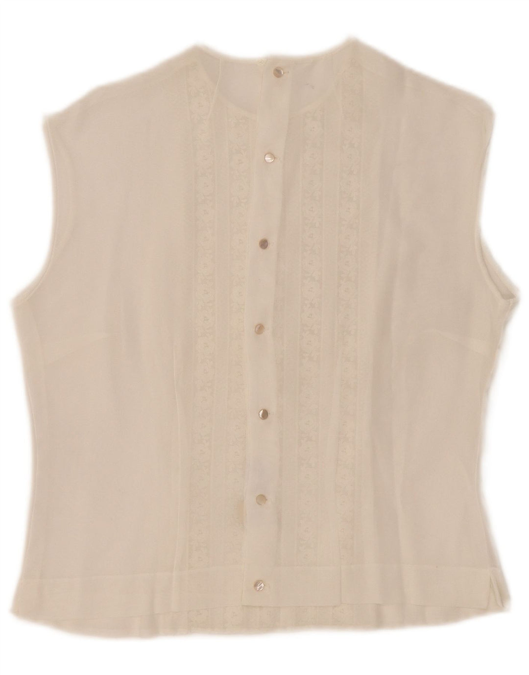 Vintage mujer sin mangas ver a través de blusa top IT 44 blanco medio