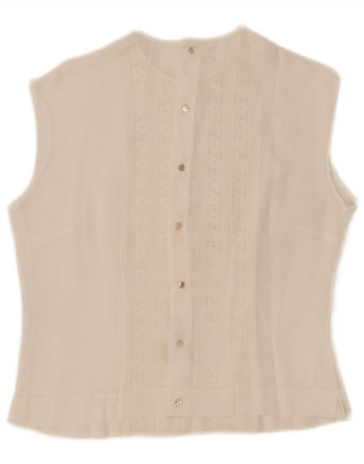 Vintage mujer sin mangas ver a través de blusa top IT 44 blanco medio