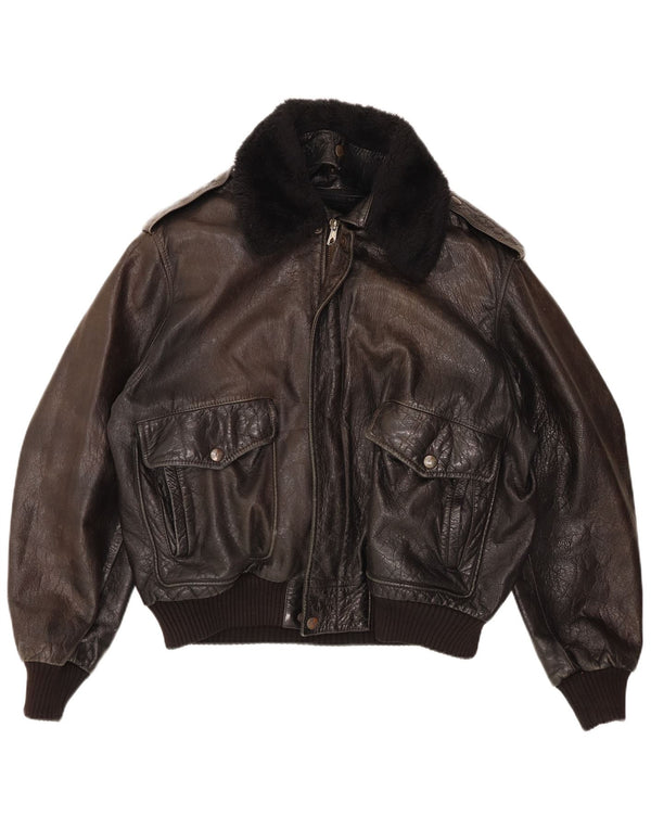 Vintage hombres militar bombardero chaqueta de cuero Reino Unido 42 XL negro