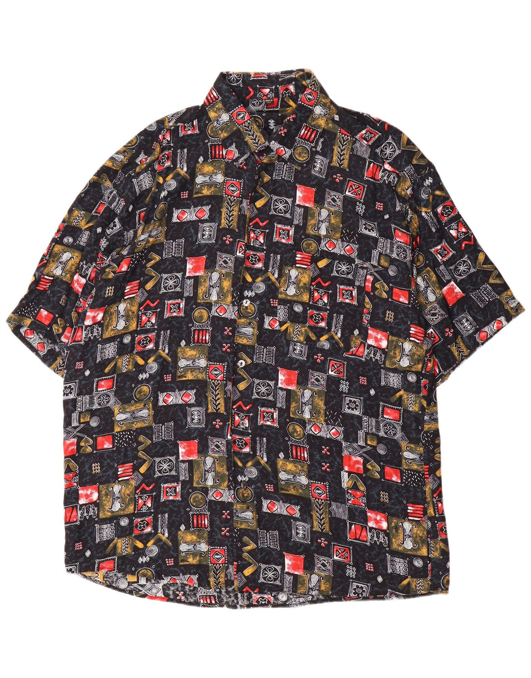 Camisa de manga corta para hombre Tipo' S XL Viscosa patchwork negra