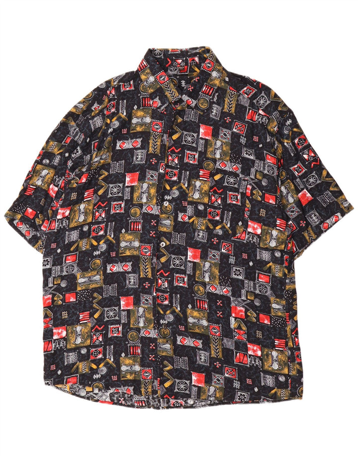 Camisa de manga corta para hombre Tipo' S XL Viscosa patchwork negra