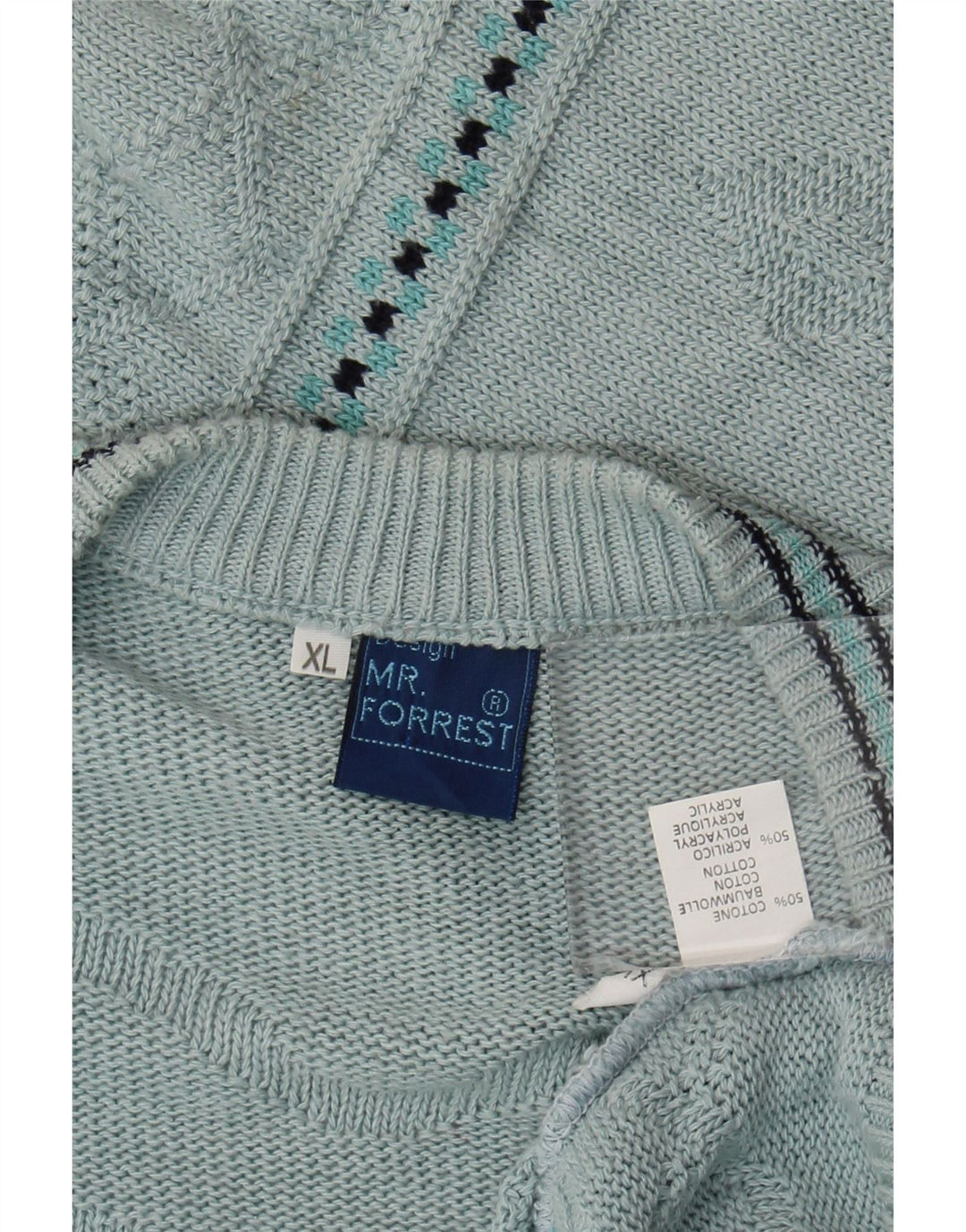 Mr. Forrest Suéter tipo cárdigan para hombre XL Algodón geométrico azul