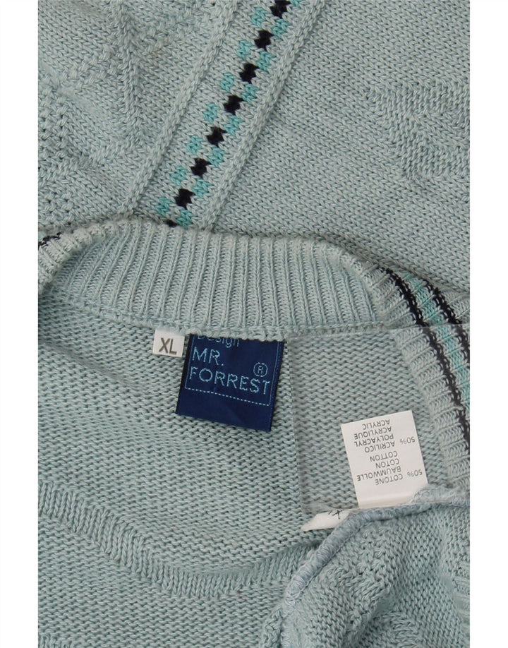 Mr. Forrest Suéter tipo cárdigan para hombre XL Algodón geométrico azul