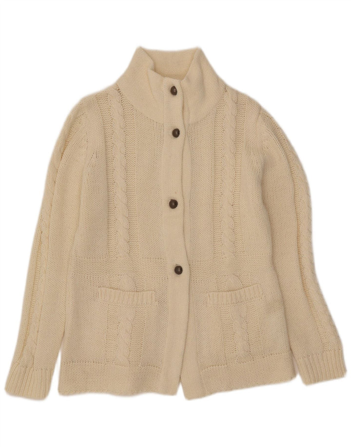 Vintage mujer Cardigan suéter IT 42 Medio Off White Acrílico