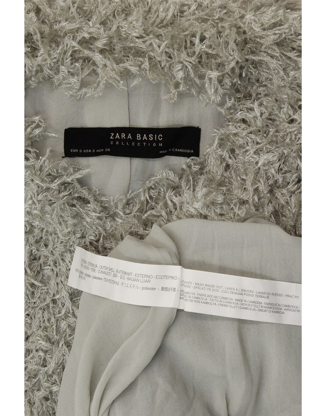 Zara Mujer Chaqueta Corta De Piel Sintética UK 10 Small Gris Poliéster