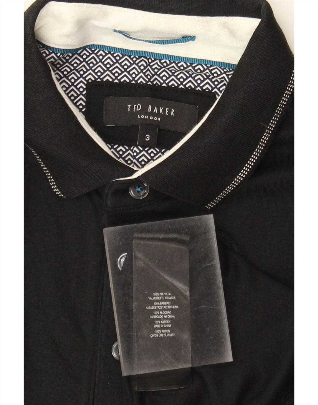 Ted Baker Polo para hombre talla 3 mediano algodón negro