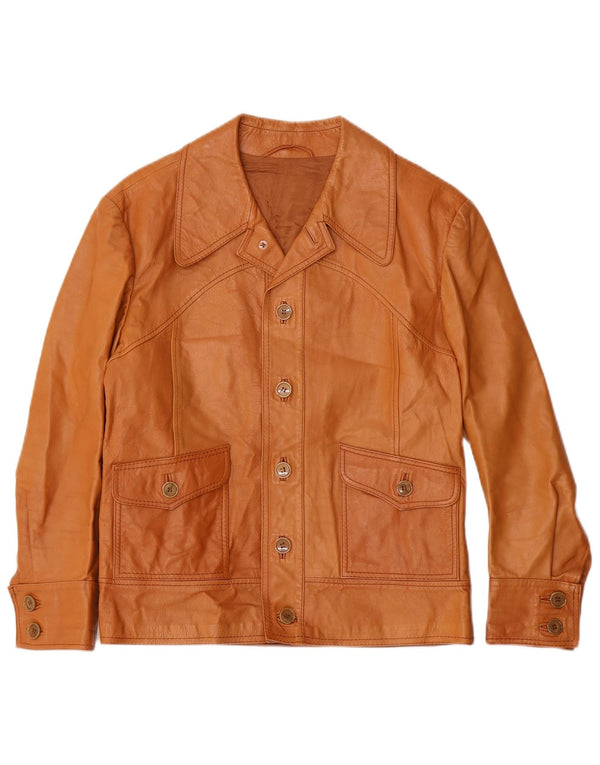 Vintage hombres chaqueta de cuero Reino Unido 36 pequeño marrón