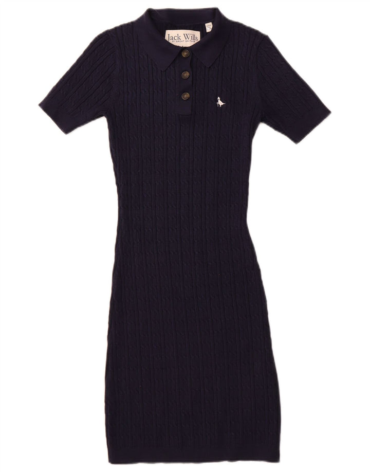 JACK WILLS Vestido tipo jersey de manga corta con cuello polo para mujer UK 6 XS Azul marino