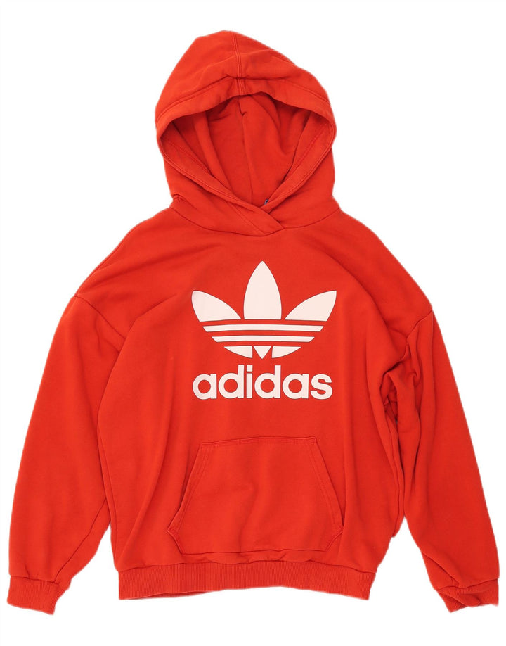 ADIDAS Sudadera con capucha gráfica de gran tamaño para mujer Reino Unido 10 Pequeño Algodón naranja