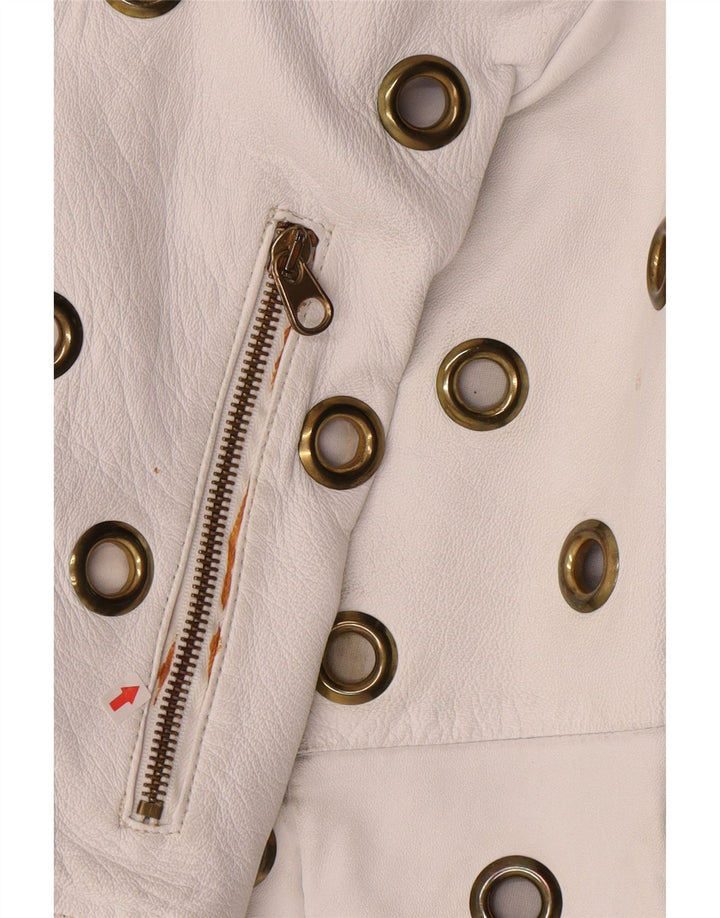 Vintage mujer crop cuero chaqueta Reino Unido 10 pequeño cuero blanco