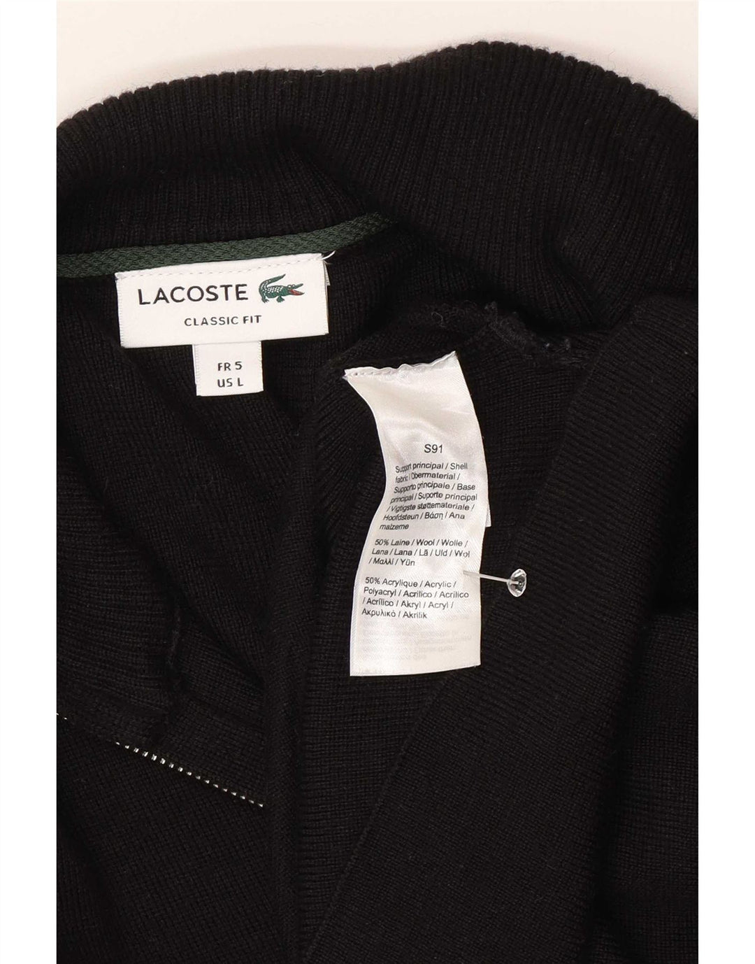Lacoste - Cárdigan de ajuste clásico para hombre, talla 5, lana negra grande