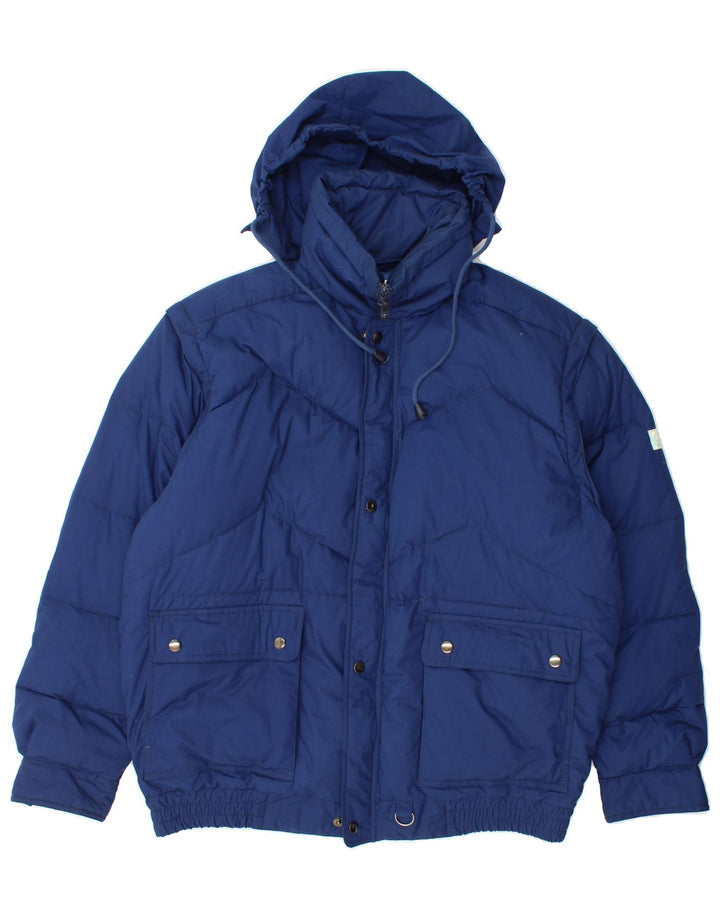 GOLDEN TEAM Mens Hooded Padded Jacket UK 38 Medium Blue Polyester Vintage Golden Team and Second-Hand Golden Team from Messina Hembry 