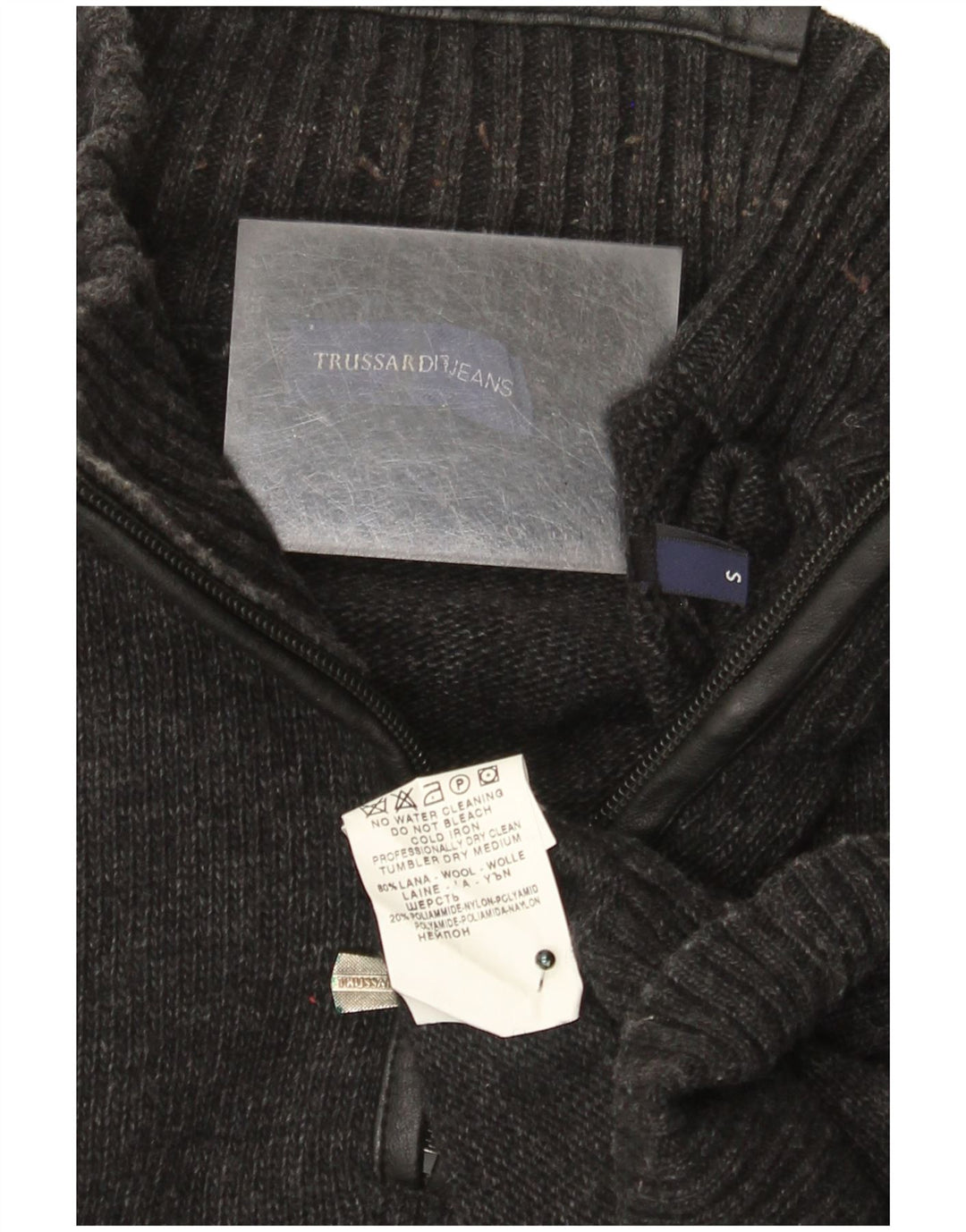 Jersey Hombre Trussardi Jeans Cremallera Cuello Jersey Small Gris Lana