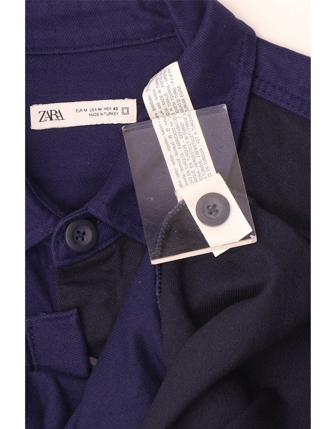 Zara Hombre Camisa Sobrecamisa Algodón Color Block Azul Marino Medio