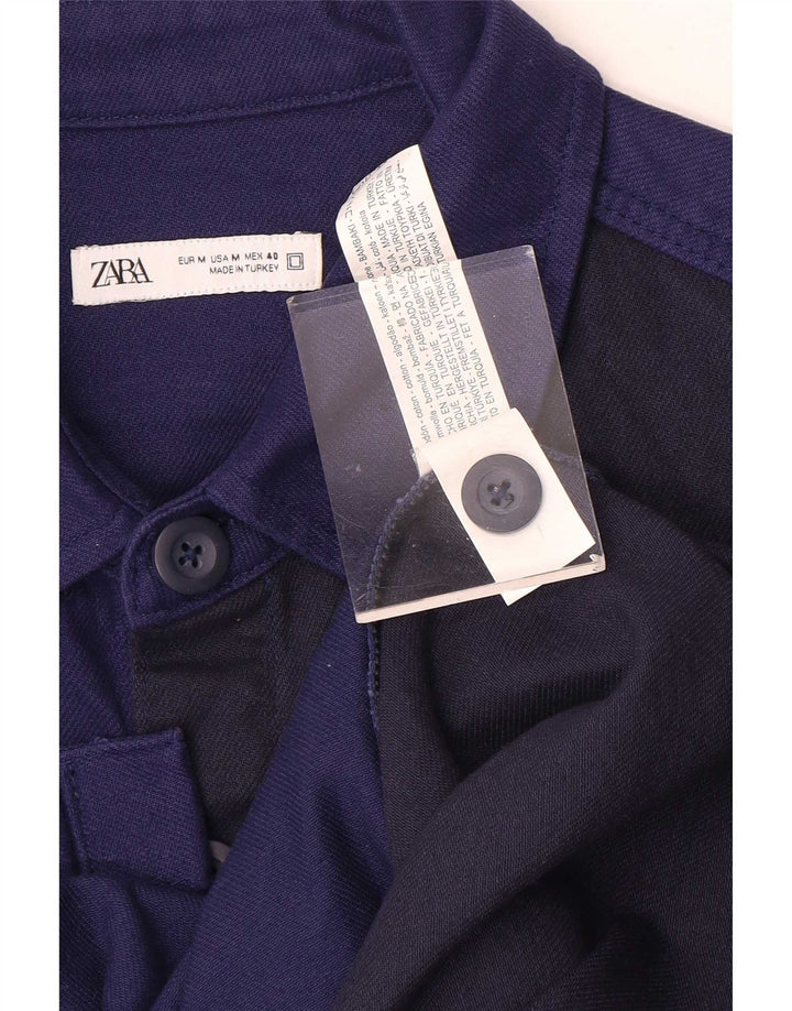 Zara Hombre Camisa Sobrecamisa Algodón Color Block Azul Marino Medio