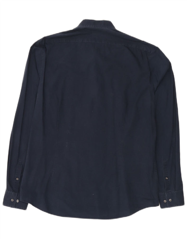 CALVIN KLEIN Camisa ajustada para hombre Talla 42 16 1/2 Grande Azul marino Algodón