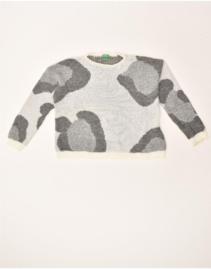 BENETTON Womens Crop Crew Neck Jumper Sweater UK 12 Medium Grey | Vintage Benetton | Thrift | Second-Hand Benetton | Used Clothing | Messina Hembry 