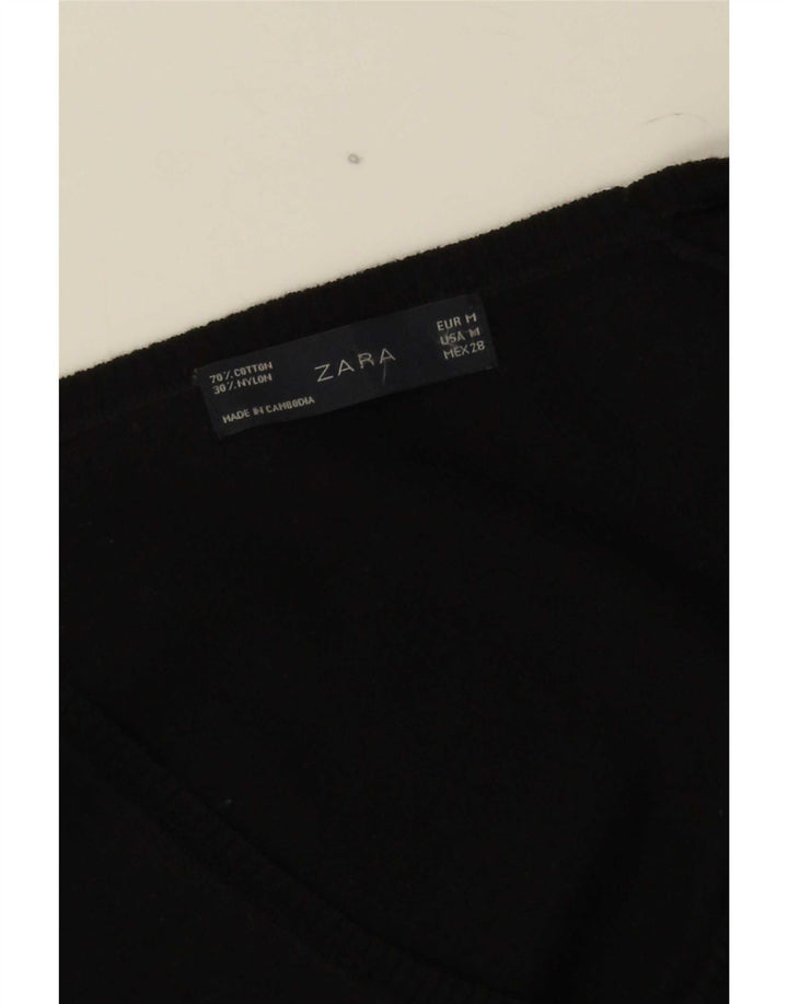 Zara Mujer Bolero Jumper UK 12 Mediano Algodón Negro
