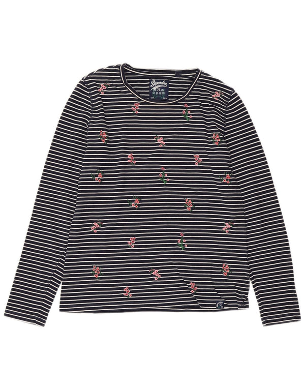 SUPERDRY Top de mujer de manga larga UK 40 Small Algodón a rayas azul marino