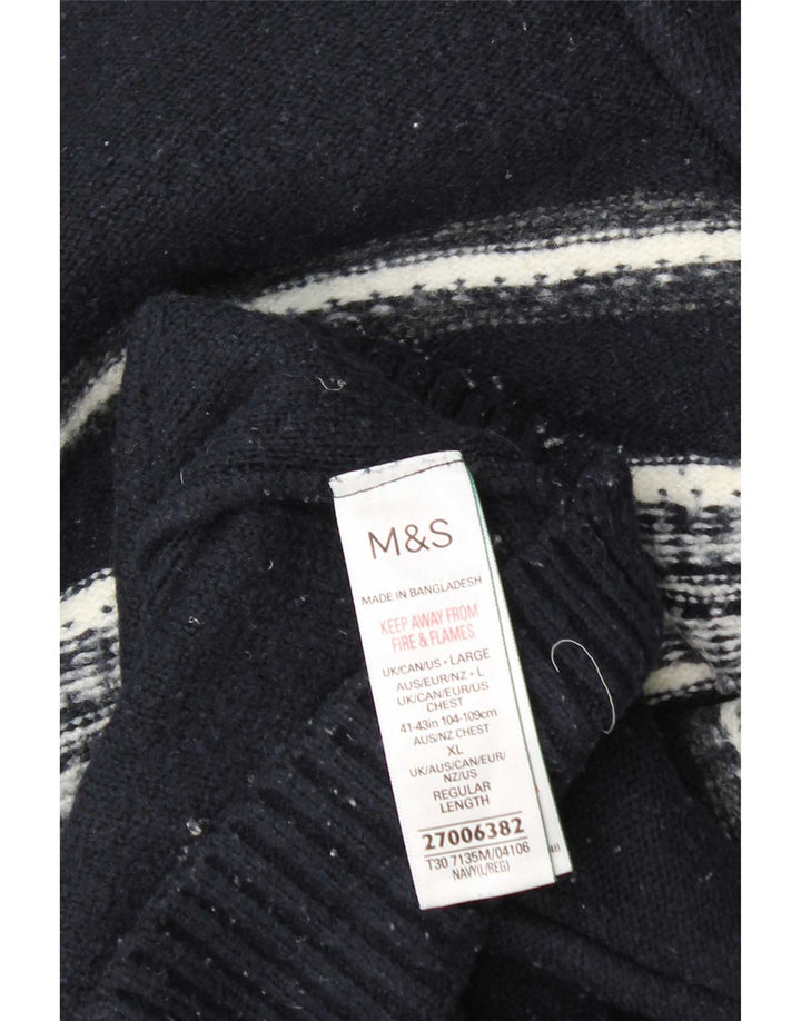 Marks & Spencer Jersey con cuello y cremallera para hombre, talla grande, rayas azul marino