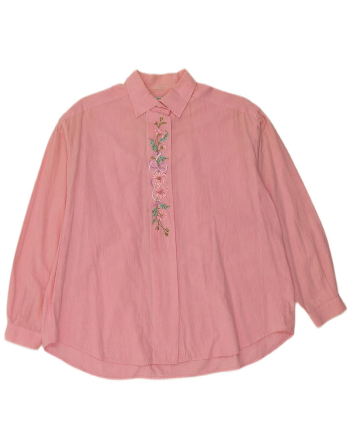 Benetton Blusa Camisera Extragrande IT 46 Large De Algodón Floral Rosa