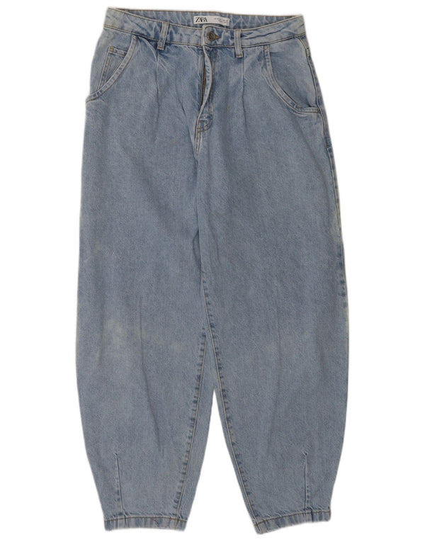 Zara Vaqueros De Cintura Alta Con Globos Para Mujer EU 36 XS W26 L27 Algodón Azul