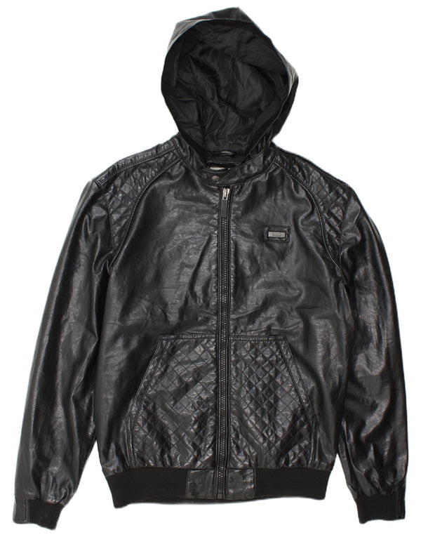 Ecko Unltd Chaqueta Bomber De Piel Sintética Con Capucha Para Hombre UK 38 Medium Black