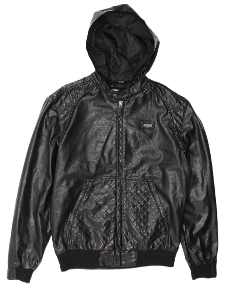 Ecko Unltd Chaqueta Bomber De Piel Sintética Con Capucha Para Hombre UK 38 Medium Black