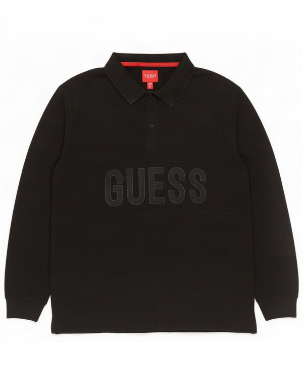 Guess Polo de manga larga con gráfico para hombre 2XL Algodón negro