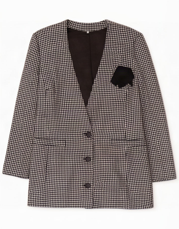 Chaqueta blazer vintage de 3 botones para mujer IT 44 Pata de gallo negra mediana