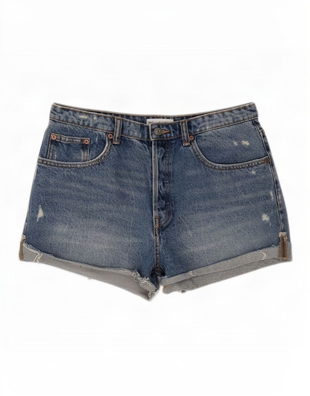Zara Mujer Pantalones Cortos De Mezclilla Desgastados EU 40 Medium W30 Azul