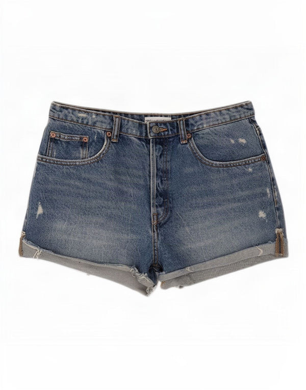 Zara Mujer Pantalones Cortos De Mezclilla Desgastados EU 40 Medium W30 Azul