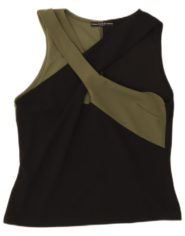 Guess Blusa corta sin mangas para mujer UK 44 Large Black Colourblock