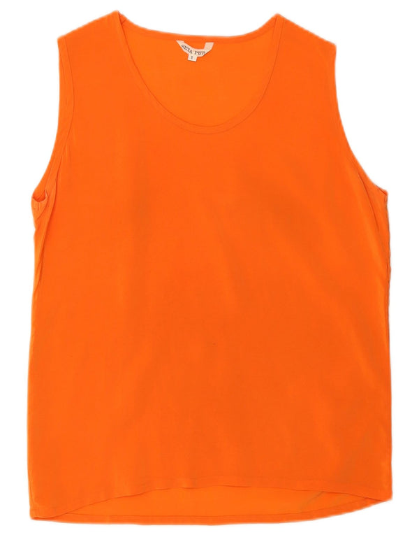 Vintage mujer chaleco top Reino Unido 10 pequeña seda naranja