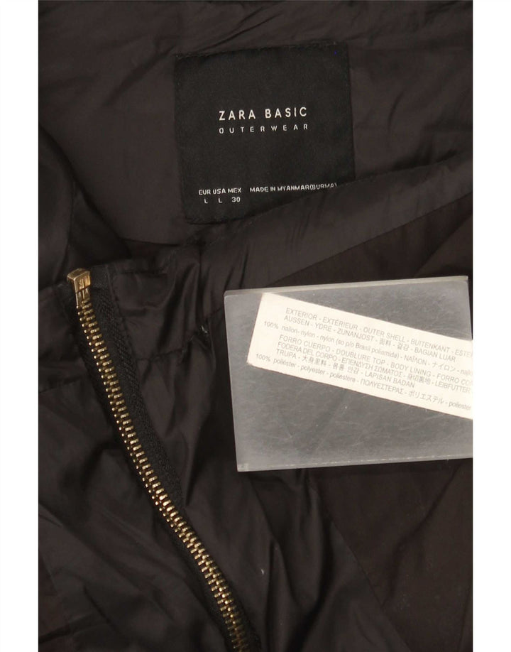 Zara Mujer Chaqueta Acolchada Con Capucha UK 46 Large Nylon Negro
