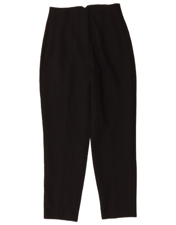 Zara Mujer Pantalones De Traje Cónicos De Cintura Alta Pequeño W26 L27 Poliéster Negro