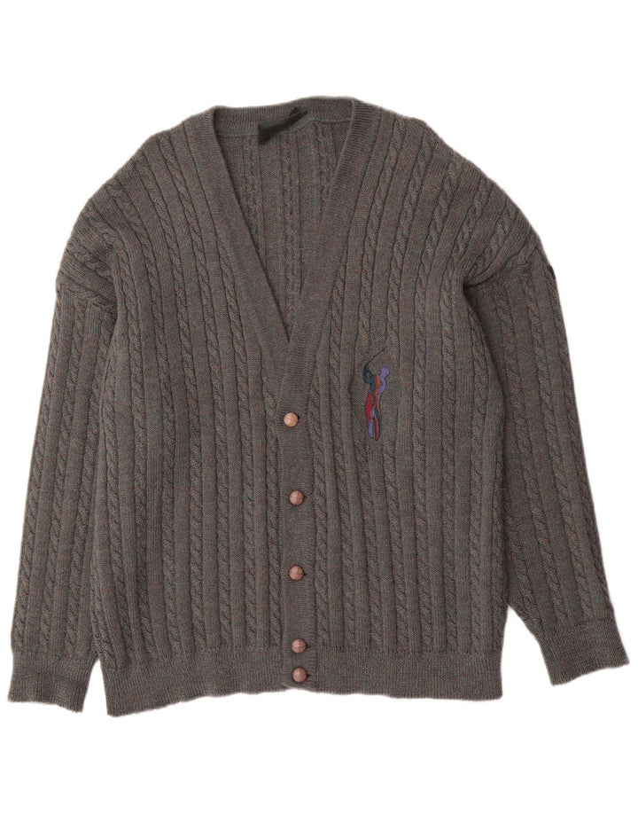 Vintage Hombres Cardigan Suéter XL Gris