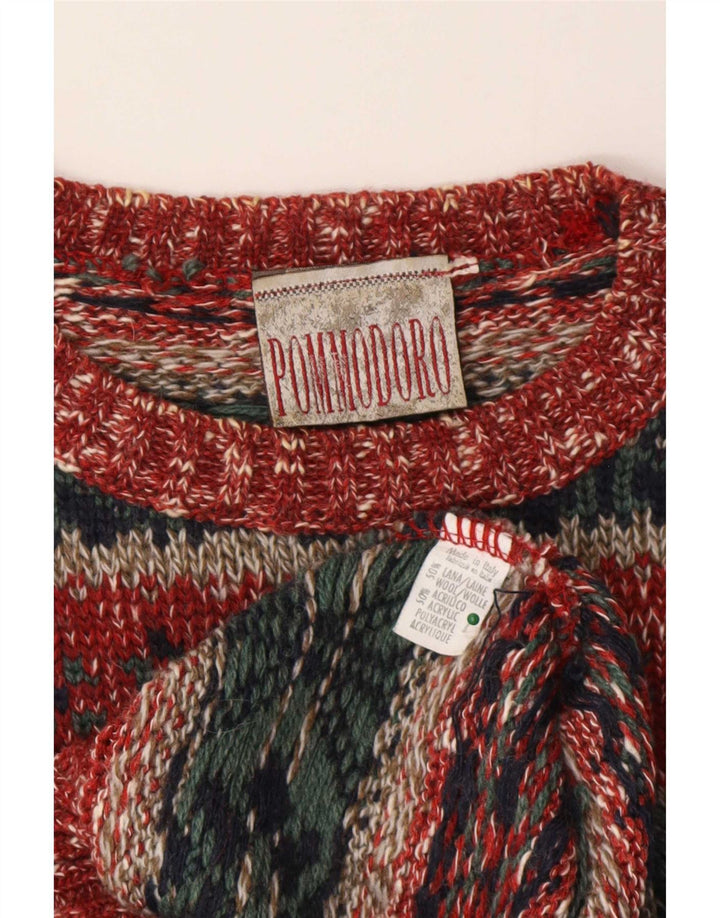 Vintage hombres cuello redondo jersey suéter medio multicolor Fair Isle lana