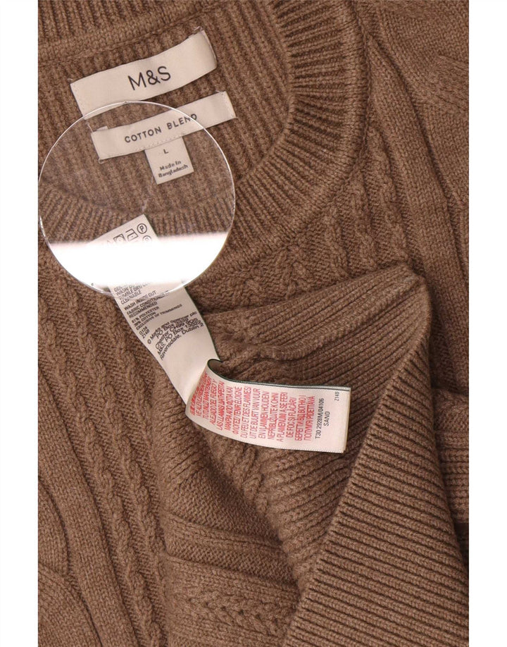 Marks & Spencer - Jersey de cuello redondo para hombre, talla grande, algodón marrón