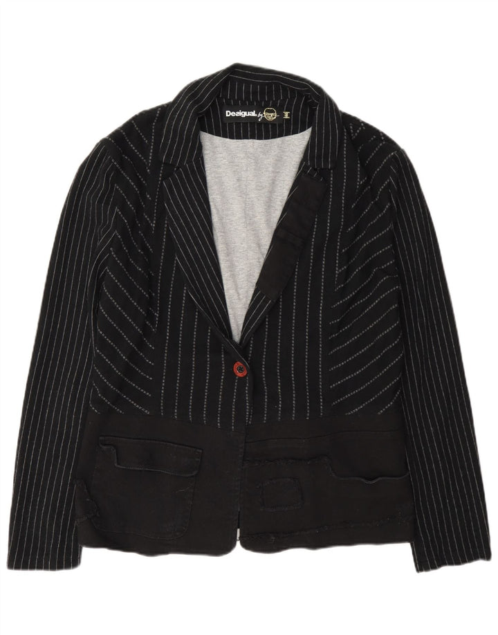 Chaqueta Desigual Mujer 1 Botón Blazer EU 44 XL Viscosa Rayas Gris