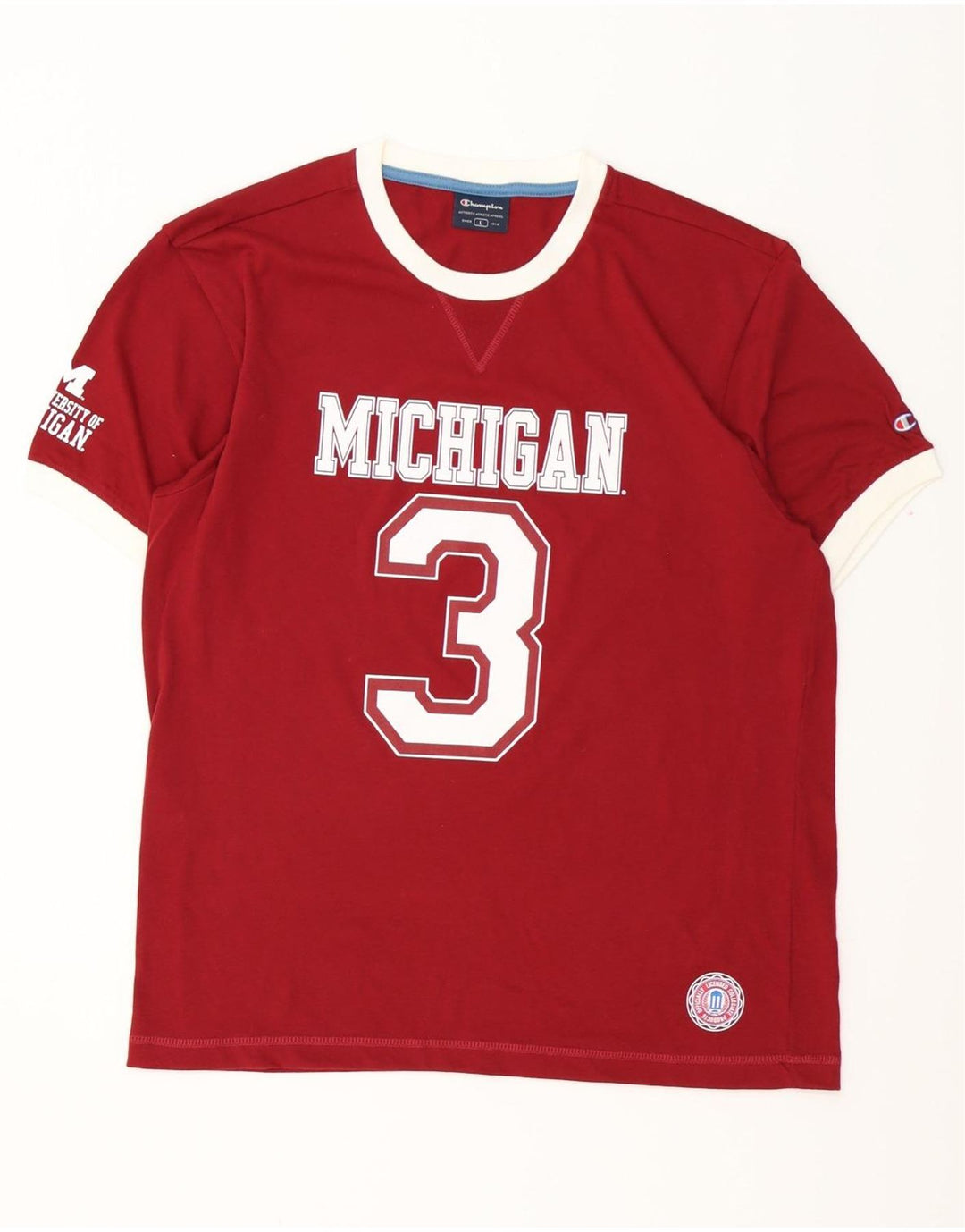 CHAMPION Camiseta con gráfico Michigan para hombre, talla grande, color burdeos