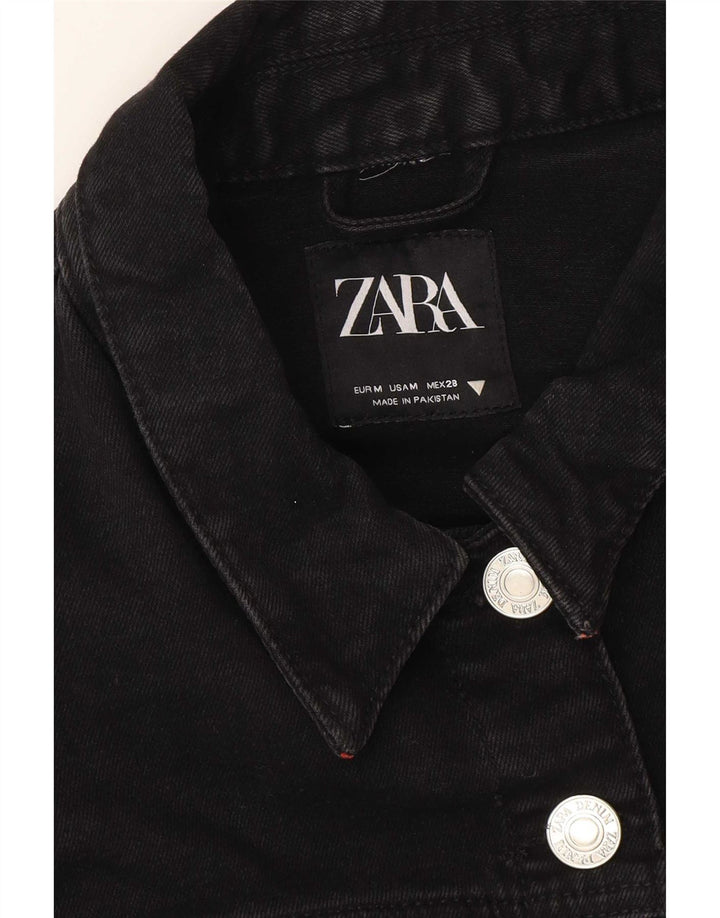 Zara Mujer Crop Chaqueta Vaquera Extragrande UK 44 Mediano Negro
